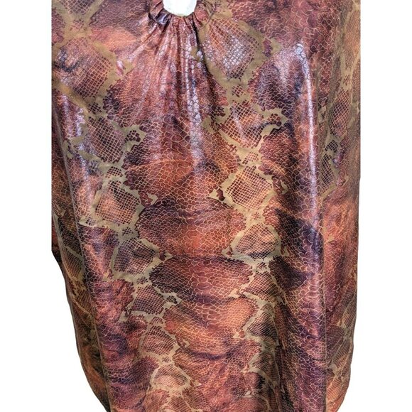 Womens Snakeskin Print Top Plus 2X Edgy Brown Leather Look Reptile Grommet - Picture 6 of 8